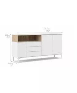 Mobile buffet bianco 3 ante e 3 cassetti, 176x90x48 cm